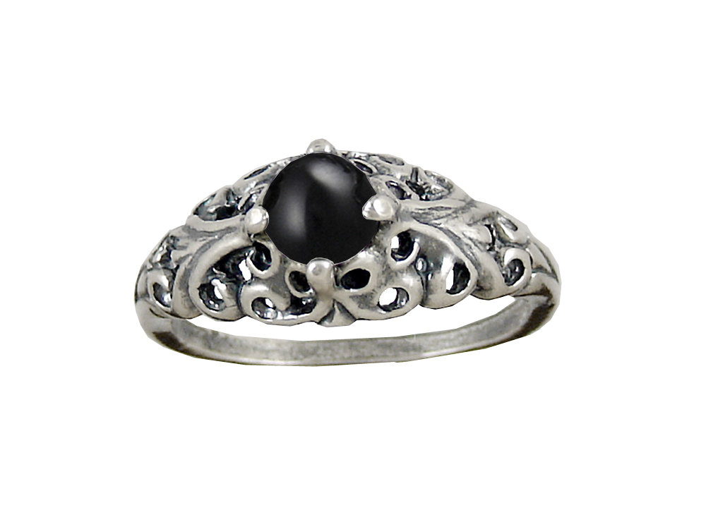 Sterling Silver Filigree Ring With Black Onyx Size 9